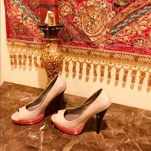 Patent Leather Color Block Peep Toe